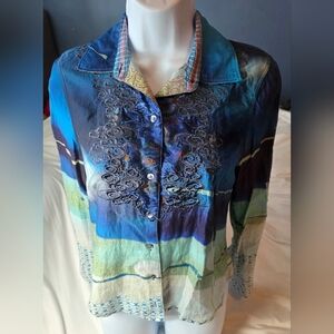 Robert Graham Blue and Green Limited Edition Button Down Shirt Mens Size Small